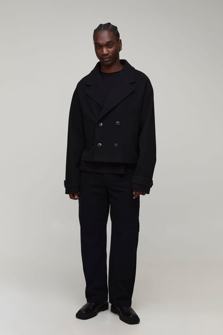 Tall Double Breasted Cropped Melton Overcoat - Image 4