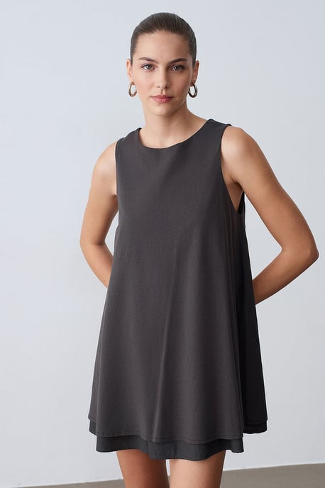 Cotton Poplin Sleeveless Mini Shift Dress - Image 3