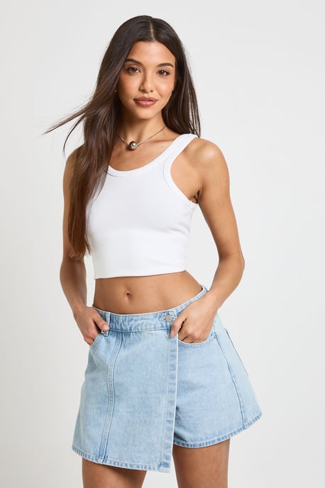Wrap Front Denim Skort - Image 1