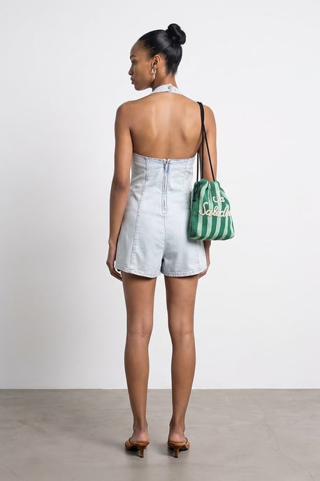Cotton Halter Neck Short Jumpsuit - Image 2