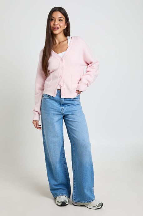 Soft Knit Pocket Detail V Neck Cardigan - Image 3