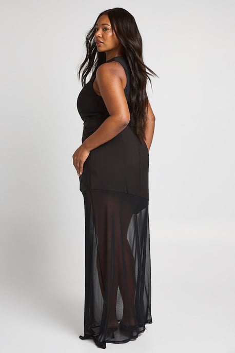 Plus Sheer Panel Draped Maxi Skirt - Image 2