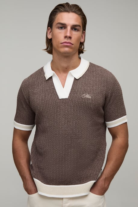 MAN Cable Embroidered Knitted Polo - Image 1