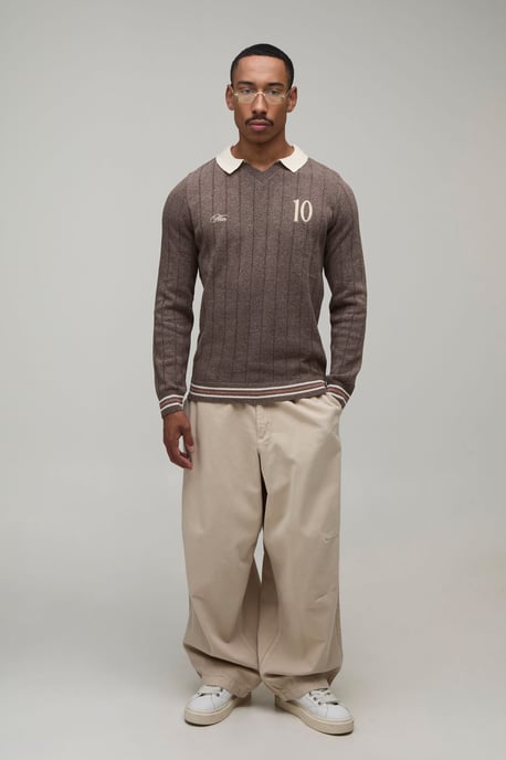 Regular Fit V Neck Ribbed Knitted Polo - Image 4