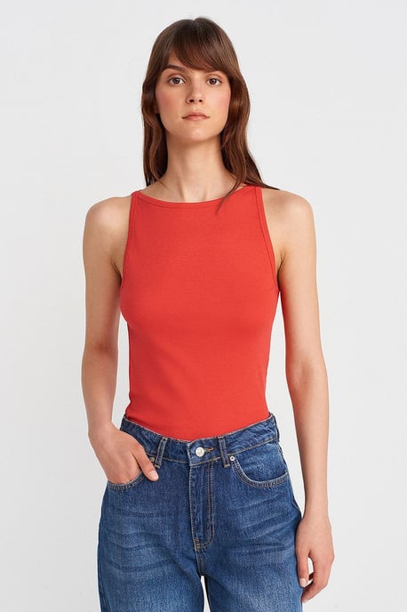 Geribbelde Halterneck Slim-Fit Blouse - Image 1