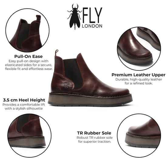 Fly London Womens Wine Chelsea Leather Ankle Boots - RAWI131 - Image 2