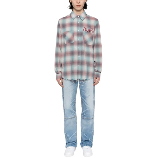 Amiri Geruite Flanel In Blauwgroen/rood - Image 4