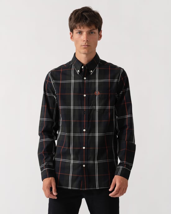 Regular Fit Long Sleeve Logo Detail Shirt in Black - Image 1