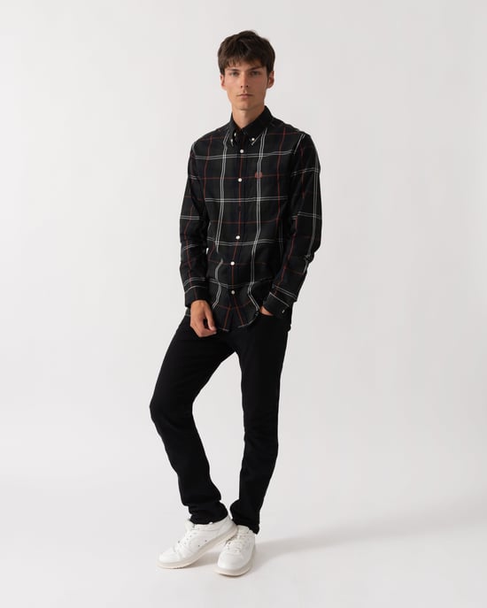 Regular Fit Long Sleeve Logo Detail Shirt in Black - Image 4