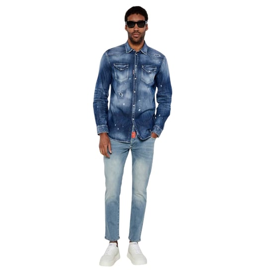 Dsquared2 Cool Guy Western Shirt Navy Blue - Image 4