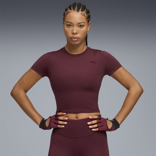 Women's Puma Shape Baby Tee Short Sleeve Performance Gym Top in Ruby Shimmer - Image 3