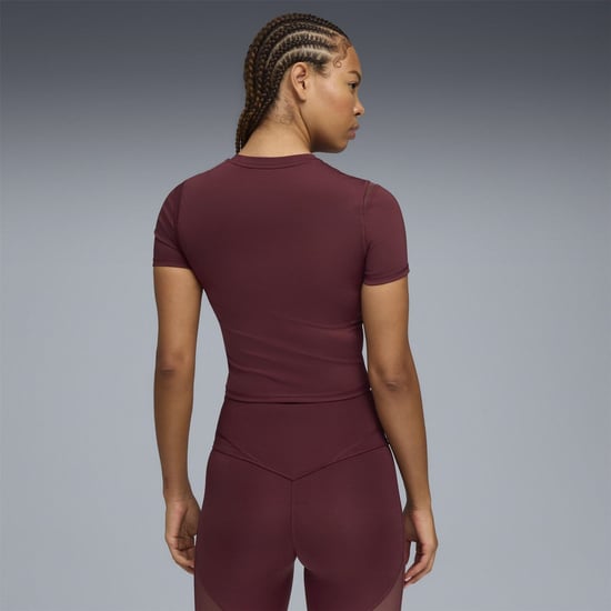 Women's Puma Shape Baby Tee Short Sleeve Performance Gym Top in Ruby Shimmer - Image 4