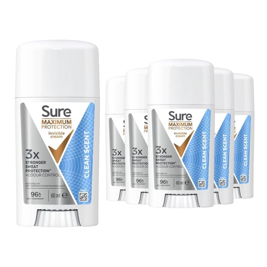Sure Women Maximum Protection Anti-Perspirant Cream, Clean Scent, 60ml, 6 Pack - Image 1