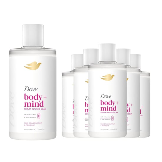 Dove Body + Mind Bath Soak, Dragon Fruit & Primrose, 400ml, 6 Pack - Image 1