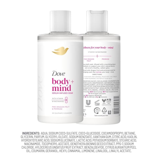 Dove Body + Mind Bath Soak, Dragon Fruit & Primrose, 400ml, 6 Pack - Image 4