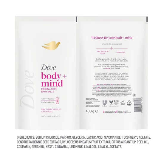 Dove Body + Mind Bath Salts, Dragon Fruit & Primrose, 400g, 6 Pack - Image 3