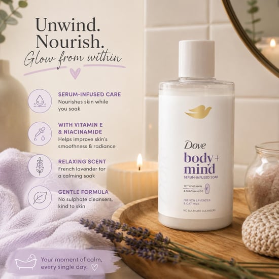 Dove Body + Mind Bath Soak, French Lavender & Oat Milk, 400ml, 6 Pack - Image 5