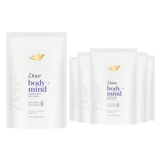 Dove Body + Mind Bath Salts, French Lavender & Oat Milk, 400g, 6 Pack - Image 1