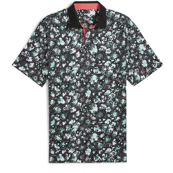 Men's Puma Cloudspun Abstract Camo Polo Shirt in Black - Image 1