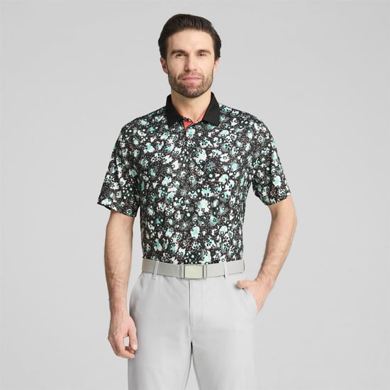 Men's Puma Cloudspun Abstract Camo Polo Shirt in Black - Image 3