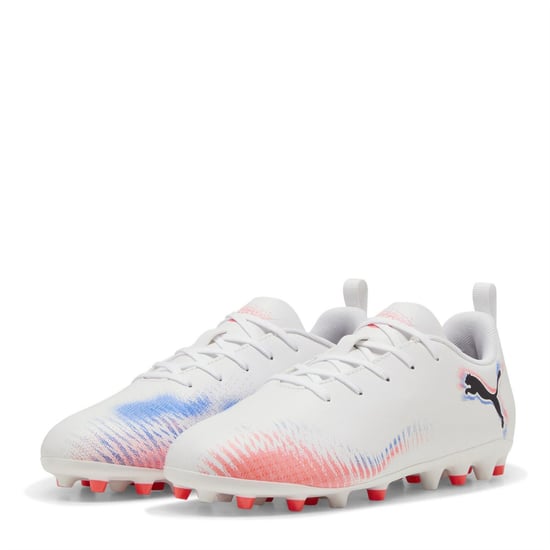 Boys Puma Kids Future 8 Play Mg Firm Ground Football Boots in Wht-Blk-Glw Red - Image 1