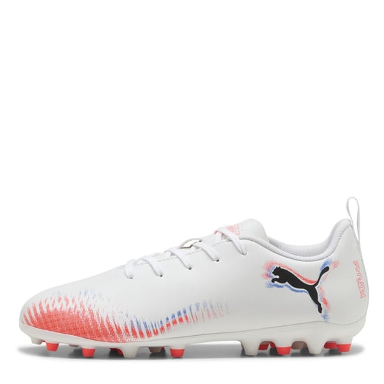Boys Puma Kids Future 8 Play Mg Firm Ground Football Boots in Wht-Blk-Glw Red - Image 2