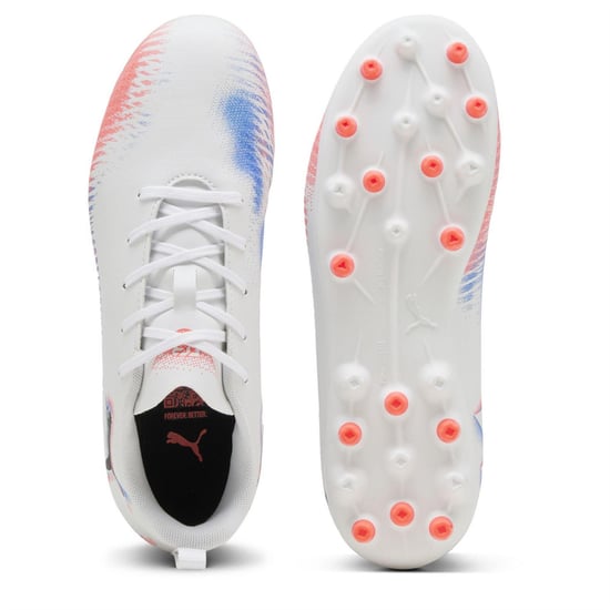 Boys Puma Kids Future 8 Play Mg Firm Ground Football Boots in Wht-Blk-Glw Red - Image 3