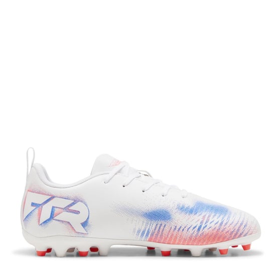 Boys Puma Kids Future 8 Play Mg Firm Ground Football Boots in Wht-Blk-Glw Red - Image 4