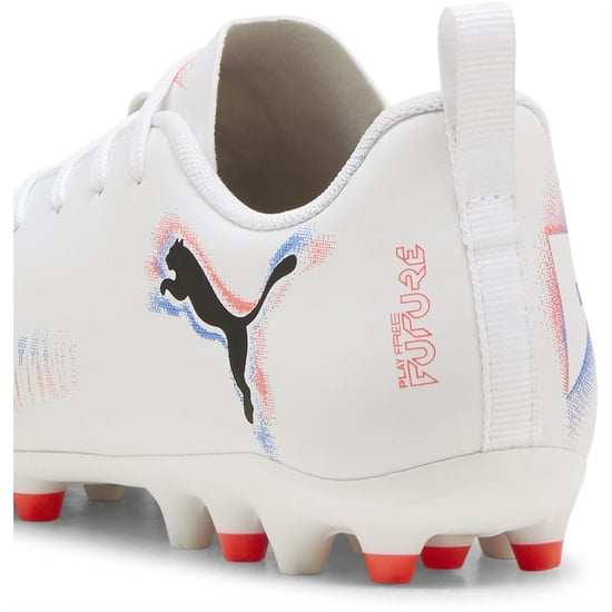 Boys Puma Kids Future 8 Play Mg Firm Ground Football Boots in Wht-Blk-Glw Red - Image 5
