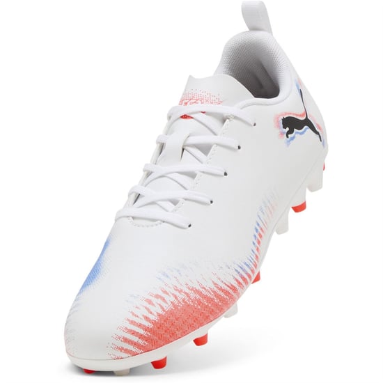 Boys Puma Kids Future 8 Play Mg Firm Ground Football Boots in Wht-Blk-Glw Red - Image 6