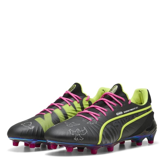 Men's Puma King Ultimate Firm Ground Football Boots in Black/Lime/Pink - Image 1