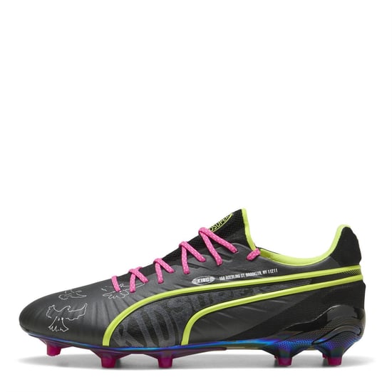 Men's Puma King Ultimate Firm Ground Football Boots in Black/Lime/Pink - Image 2