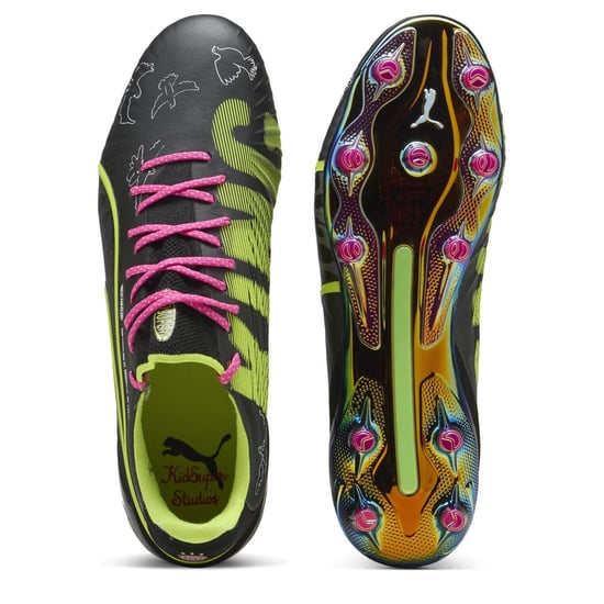Men's Puma King Ultimate Firm Ground Football Boots in Black/Lime/Pink - Image 3