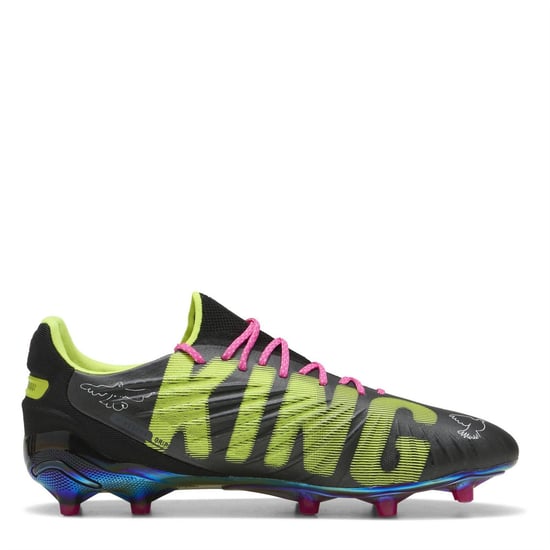 Men's Puma King Ultimate Firm Ground Football Boots in Black/Lime/Pink - Image 4