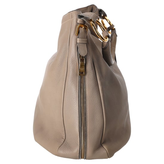 Prada Zip Around Cervo Hobo Leather in Beige Deerskin Leather - Image 4