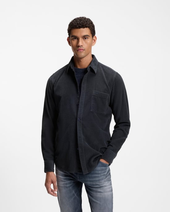Regular Fit Long Sleeve Logo Detail Shirt in Charcoal - Image 1
