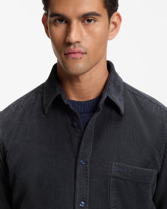 Regular Fit Long Sleeve Logo Detail Shirt in Charcoal - Image 3