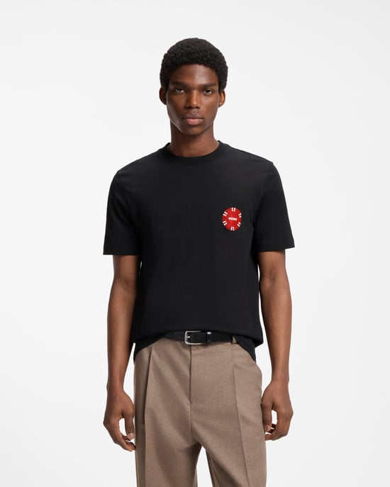 Regular Fit Short Sleeve Logo Detail T-Shirt in Black - Image 1