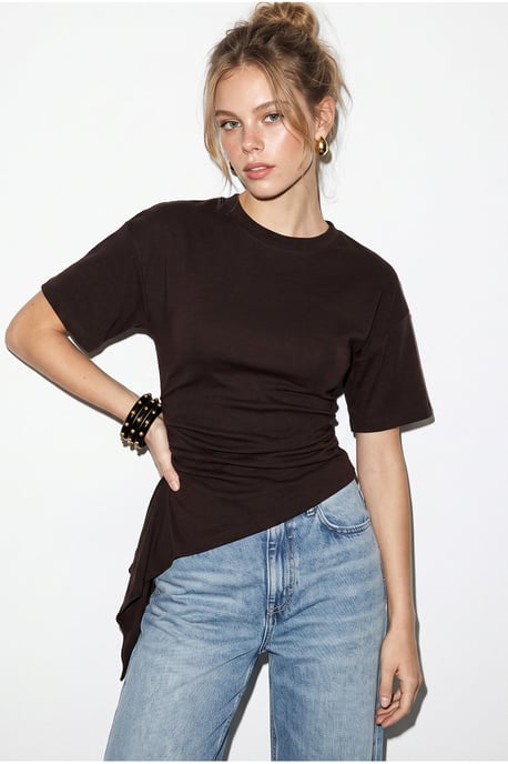 Fitted Jersey Blouse With Drape Detail - Image 1
