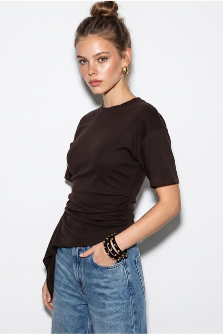 Fitted Jersey Blouse With Drape Detail - Image 3