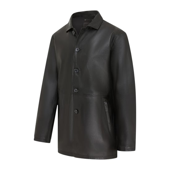 Men's Black Leather Long Collared Car Coat Jacket - Charles - Image 3