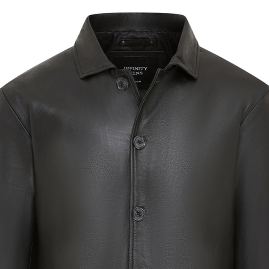 Men's Black Leather Long Collared Car Coat Jacket - Charles - Image 5
