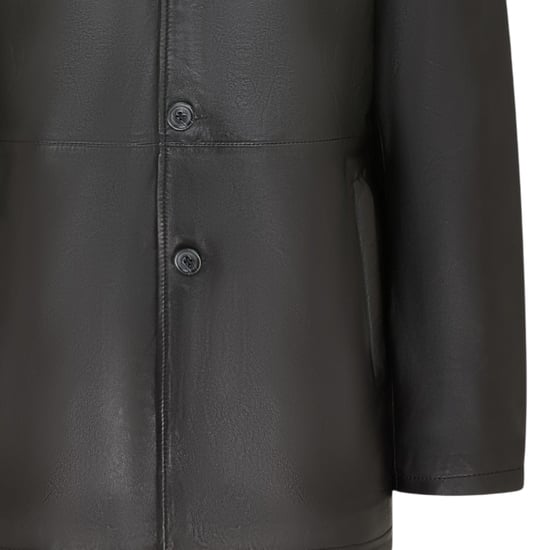 Men's Black Leather Long Collared Car Coat Jacket - Charles - Image 6