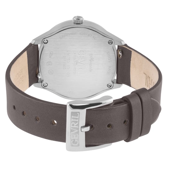 Gevril Women's Morcote Swiss Diamond Watch, 316L SS Diamond Case, white MOP, Grey Handmade Italian Leather Strap - Image 2