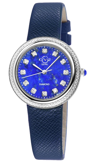GV2 Arezzo Women's Diamond Watch,SS Case, Blue Dial, Genuine Italian Handmade Blue Leather Strap - Image 1