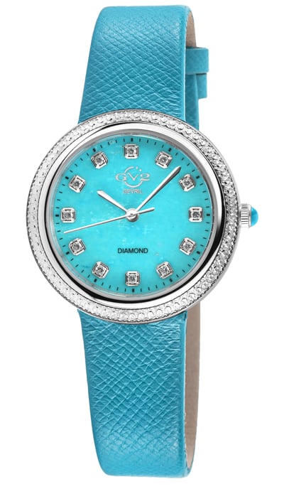 GV2 Arezzo Women's Diamond Watch,SS Case, Turquoise Dial, Genuine Italian Handmade Torquoise Leather Strap - Image 1