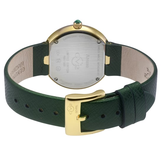 GV2 Arezzo Women's Diamond Watch,IPYG Case, Malachite Dial, Genuine Italian Handmade Green Leather Strap - Image 2