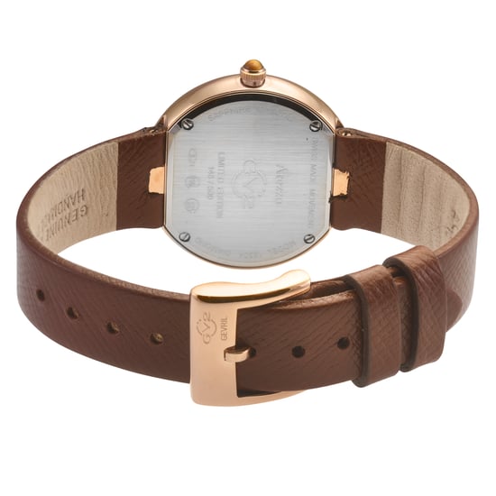 GV2 Arezzo Women's Diamond Watch, IPRG Case, Tiger Eye Dial, Genuine Italian Handmade Brown Leather Strap - Image 2