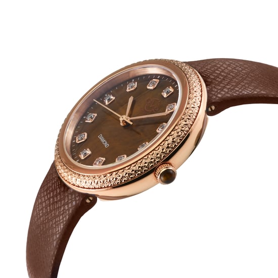 GV2 Arezzo Women's Diamond Watch, IPRG Case, Tiger Eye Dial, Genuine Italian Handmade Brown Leather Strap - Image 3