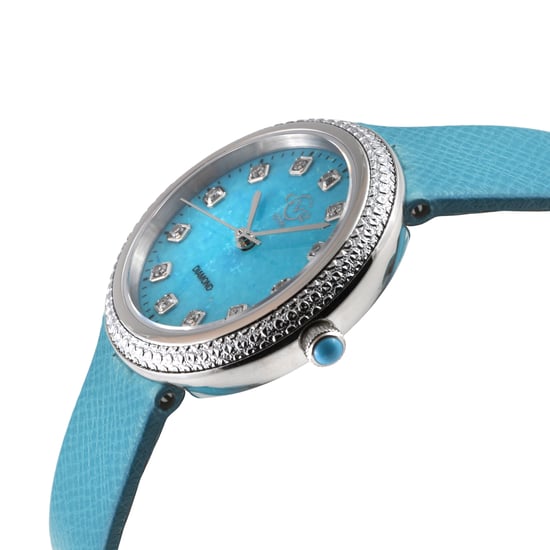 GV2 Arezzo Women's Diamond Watch,SS Case, Turquoise Dial, Genuine Italian Handmade Torquoise Leather Strap - Image 3